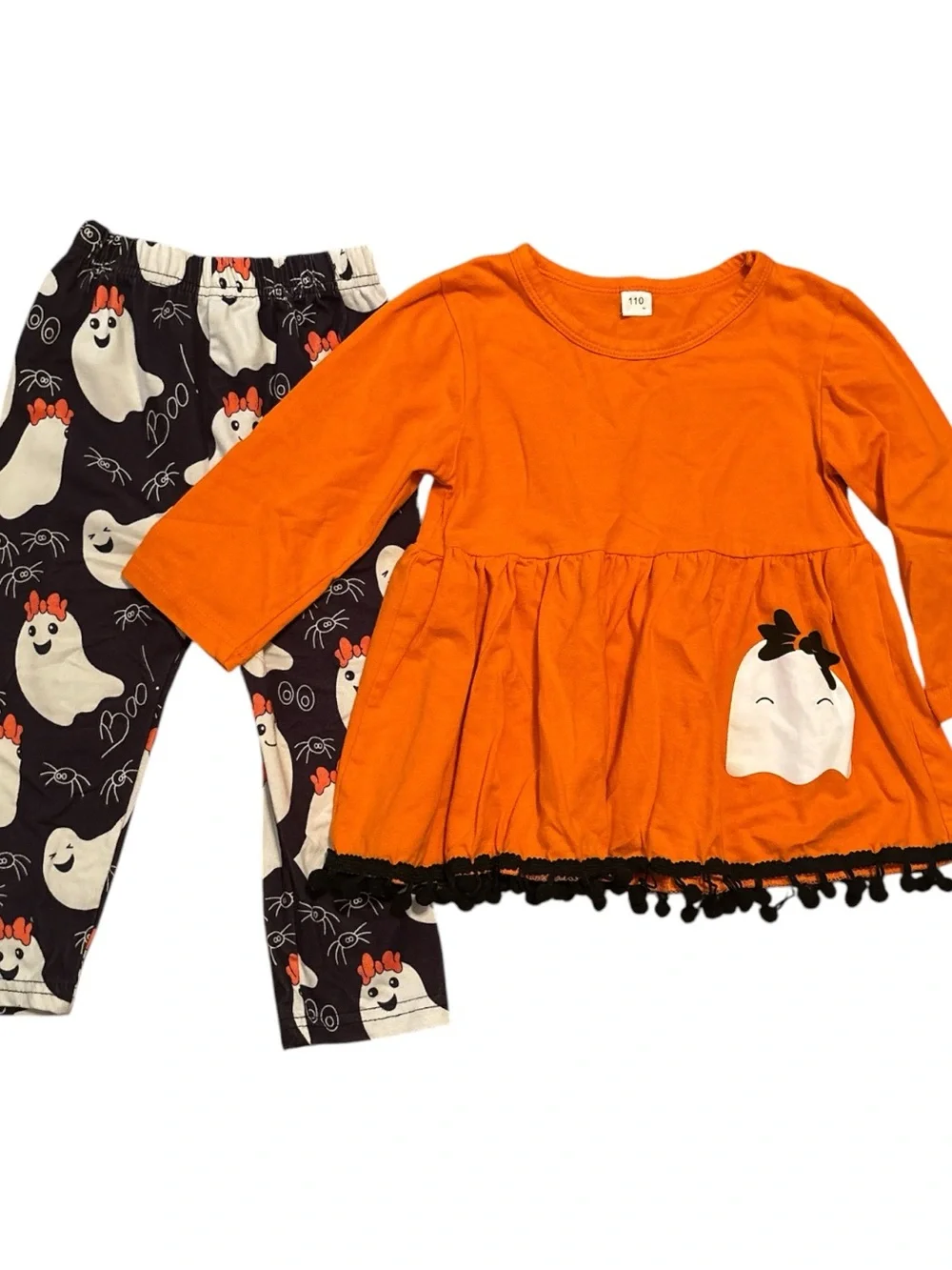 Orange Ghost Two-Piece Kids Set- Size 110- appears to be Toddler2-3